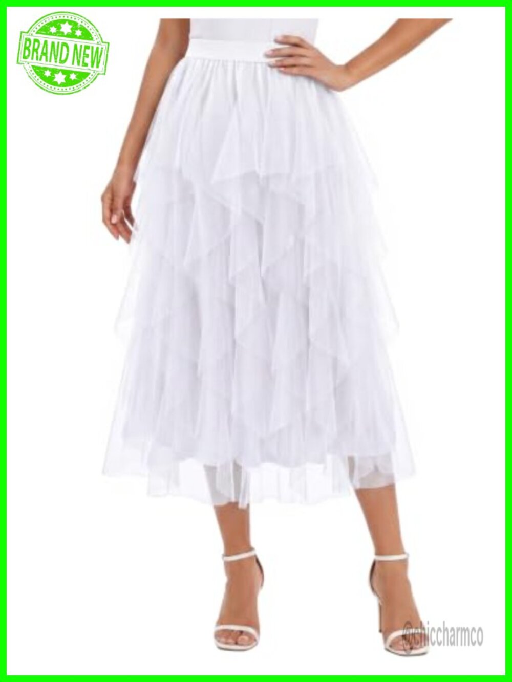 Tulle Skirt A-Line Midi Layered Ruffle Tutu Skirt